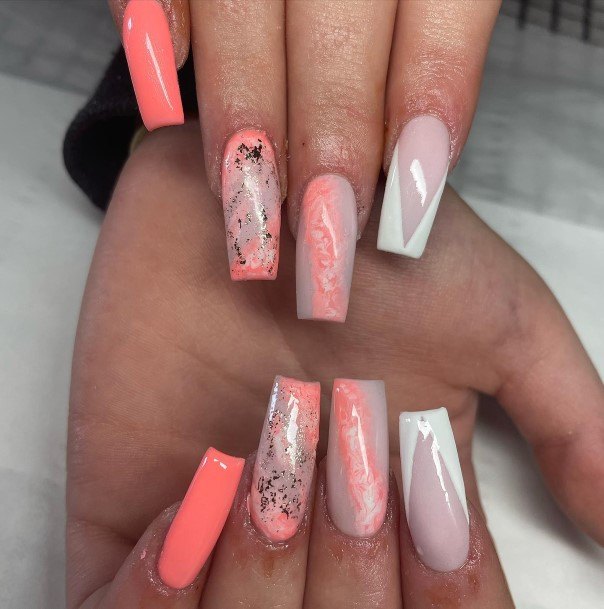 Cool Peach With Glitter Nails For Women