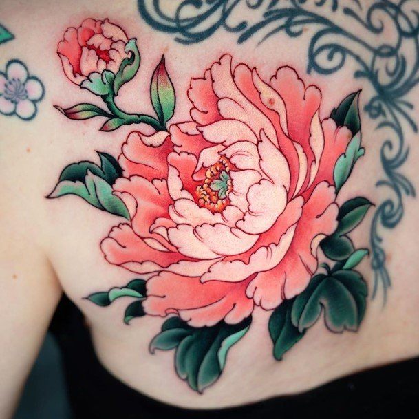 Cool Peony Tattoos For Women 3d Neo Traditional Back