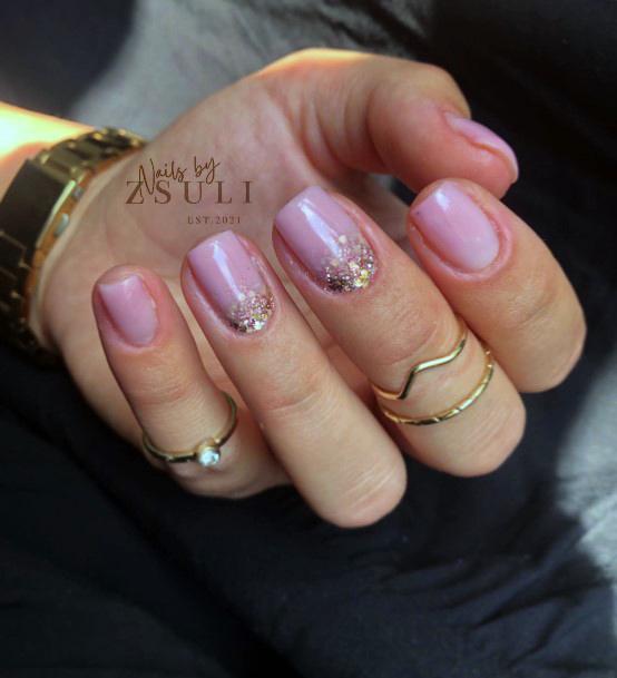 Cool Pink Ombre With Glitter Nails For Women