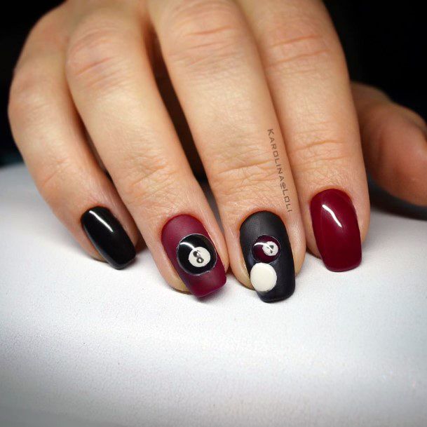 Cool Pool Balls Short Black Red Nail Inspiration Ideas For Women