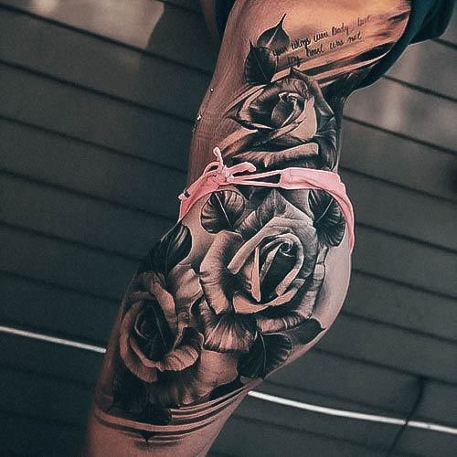 Cool Rib Tattoos For Women 3d Realsitic Rose Flower
