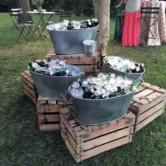 Cool Rustic Beer In Ice Bucket Bar Ideas For Outdoor Weddings