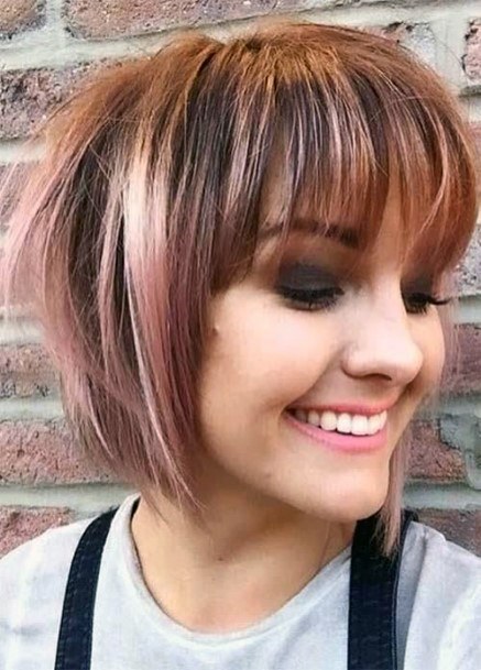 Cool Short Red Colored Highlight Hairstyles With Fringe For Girls And Teens