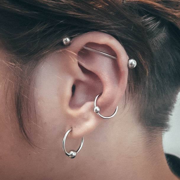Cool Silver Hoop Trendy Industrial Bar Cartilage Ear Piercing Design For Girls