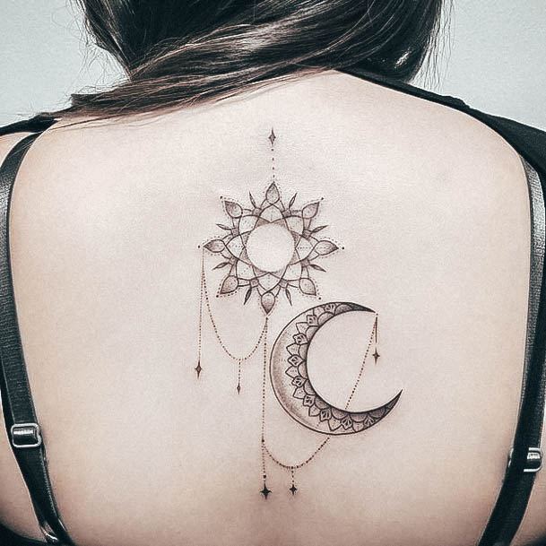 Cool Sun And Moon Tattoos Back For Women