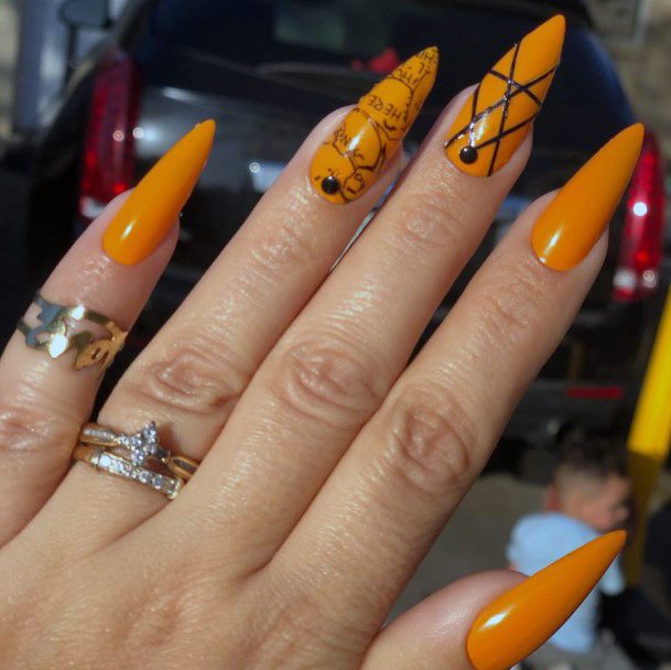 Cool Trendy Halloween Orange And Black Nail Design For Ladies