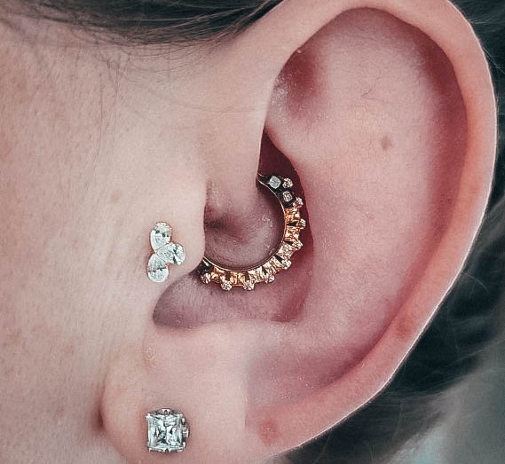 Cool Trendy Square Diamond Daith Gold Hoop Tragus Ear Piercing Ideas For Women