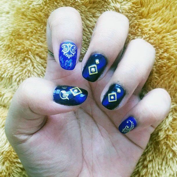 Cool Unique Blue And Black Water Color Gold Diamond Design Ideas For Ladies