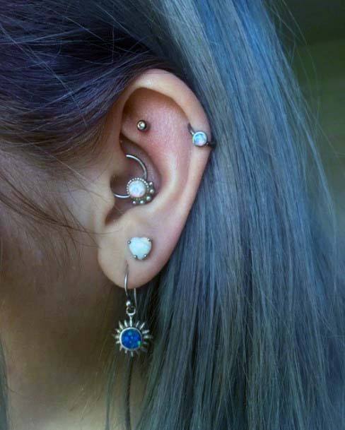 Cool Unique Sun Shiny White Heart Multiple Ear Piering Design Ideas For Women