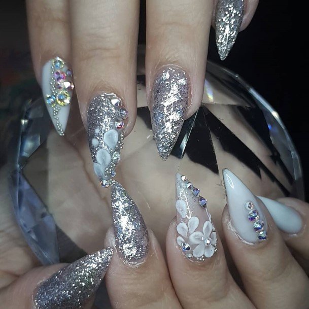 Cool White And Silver Nails For Women