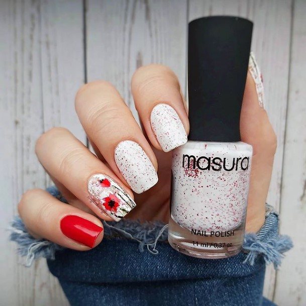 Cool White With Flowers Nails For Women