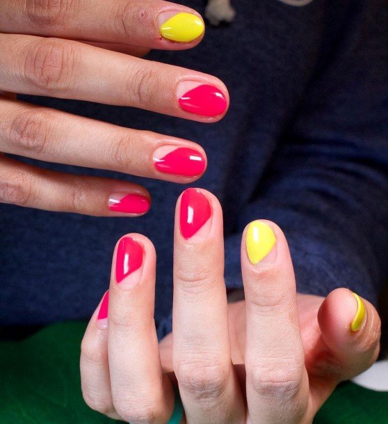 Cool Yellow And Pink Nails For Women