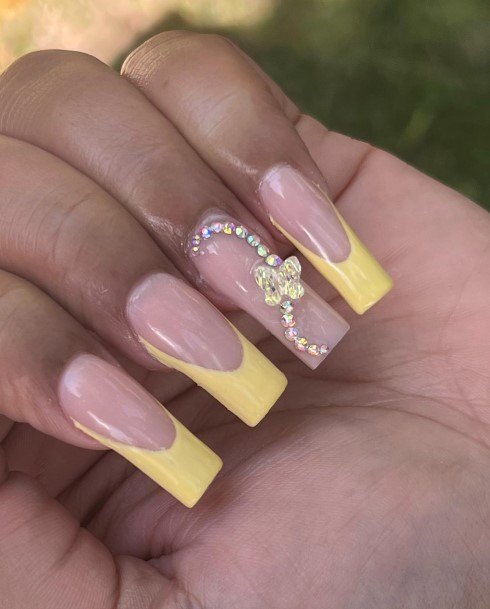 Cool Yellow With Diamonds Nails For Women