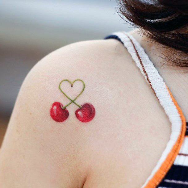 Coolest Females Good Tattoo Heart Cherries Shoulder