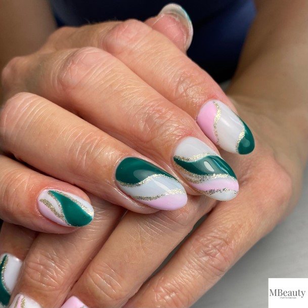 Coolest Females Green And Pink Nail