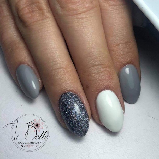 Coolest Females Grey With Glitter Nail