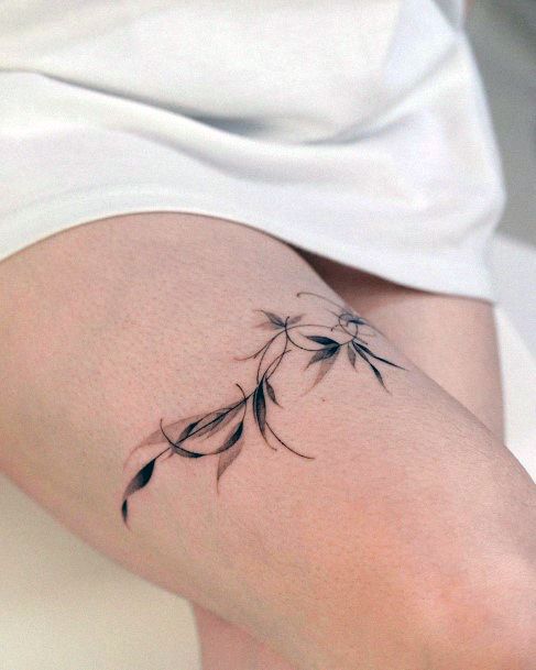 Coolest Females Leaf Tattoo Thigh