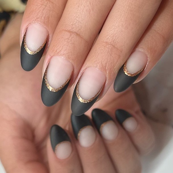 Coolest Females Matte Black And Gold Nail