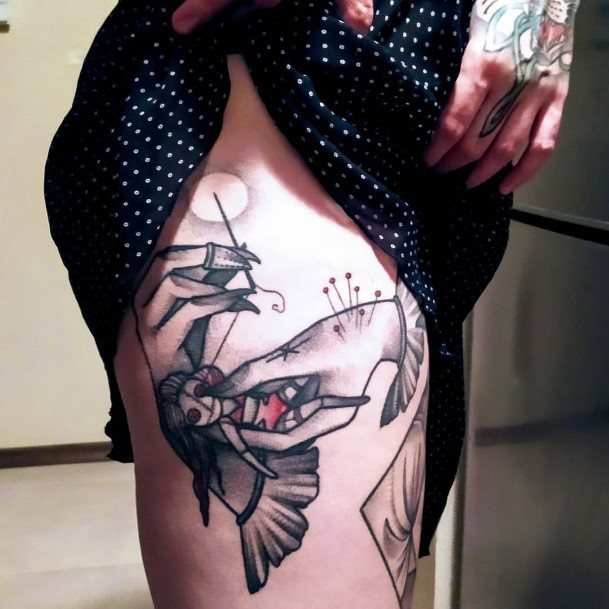 Coolest Females Needle And Thread Tattoo