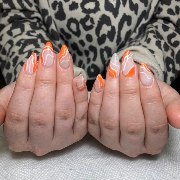 Coolest Females Orange And White Nail