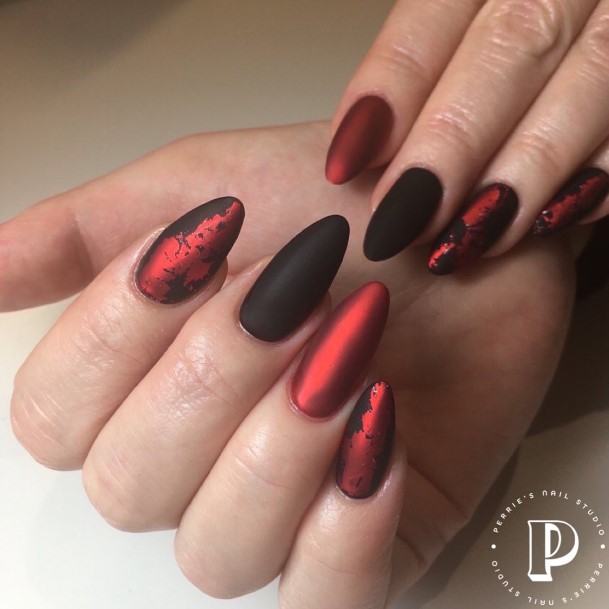 Coolest Females Red And Black Matte Nail