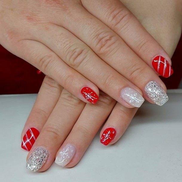 Coolest Females Red And Silver Nail