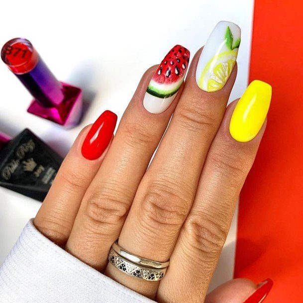 Coolest Females Red And Yellow Nail