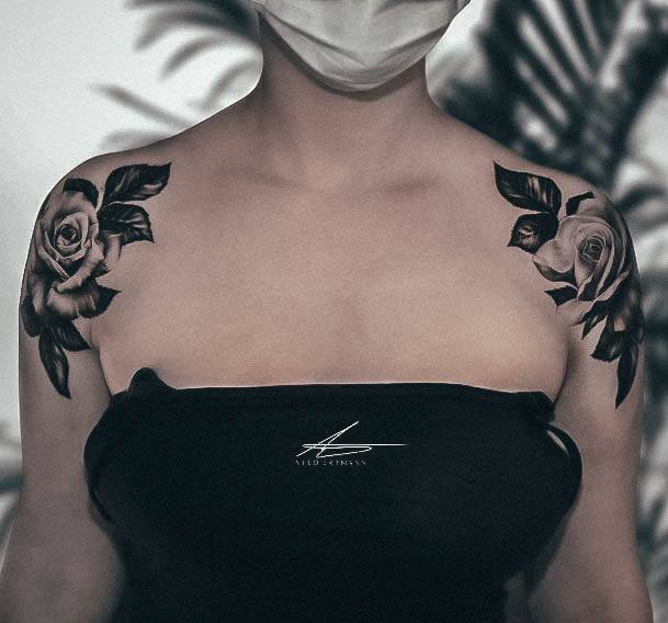 Coolest Females Rose Shoulder Tattoo