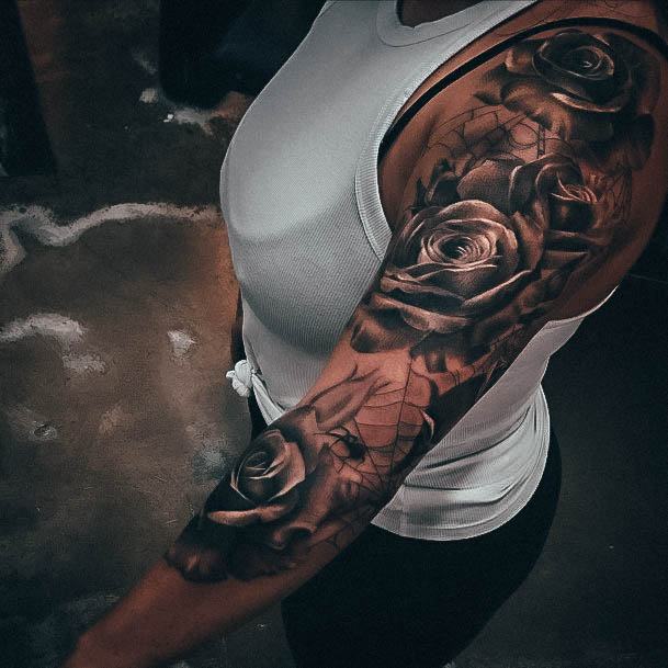 Coolest Females Rose Sleeve Tattoo