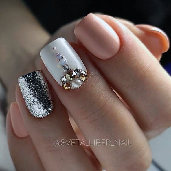 Coolest Females White With Rhinestones Nail