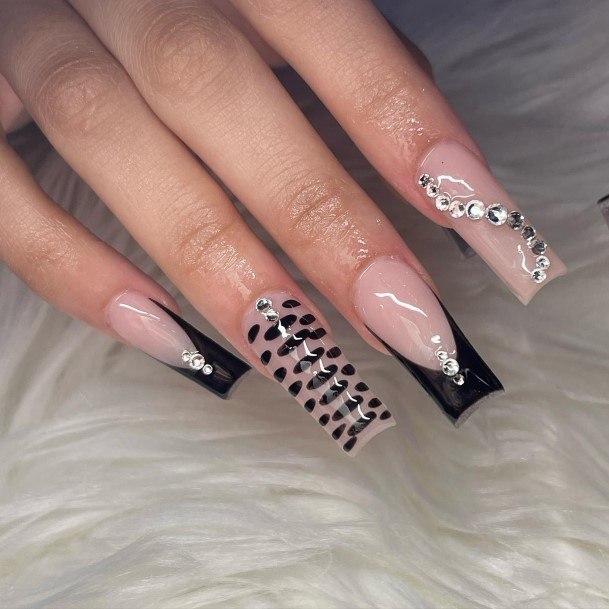 Coolest Womens Black With Rhinestones Nails