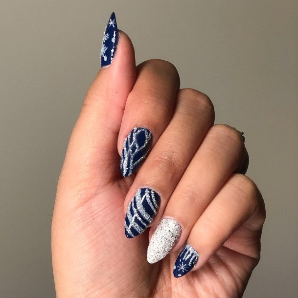 Coolest Womens Blue And Silver Nails