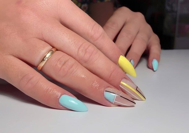 Coolest Womens Blue And Yellow Nails