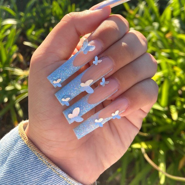 Coolest Womens Blue French Tip Nails