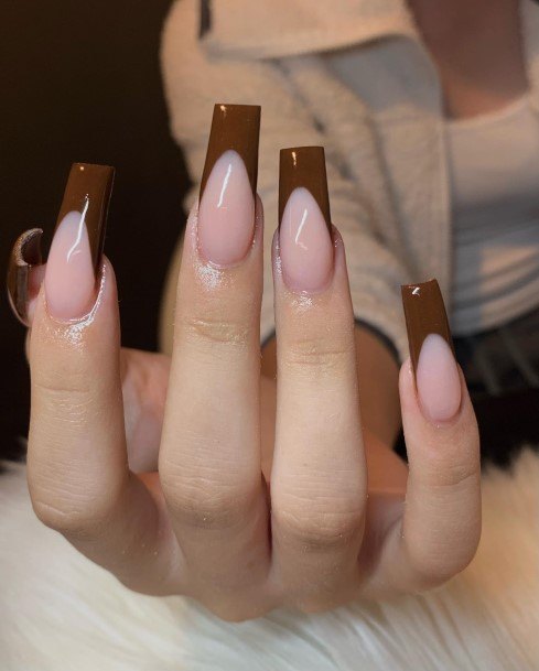 Coolest Womens Brown French Tip Nails