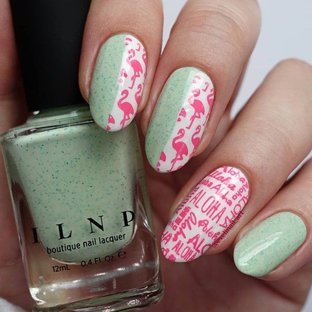 Coolest Womens Green Nails With Pink