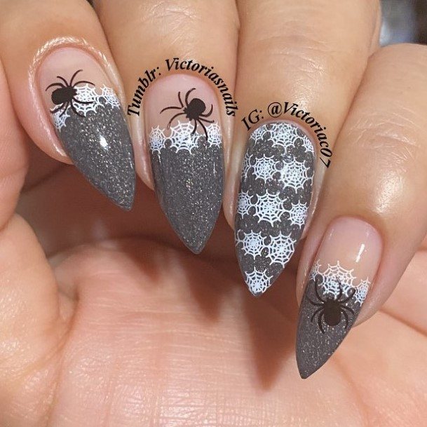 Coolest Womens Grey With Glitter Nails