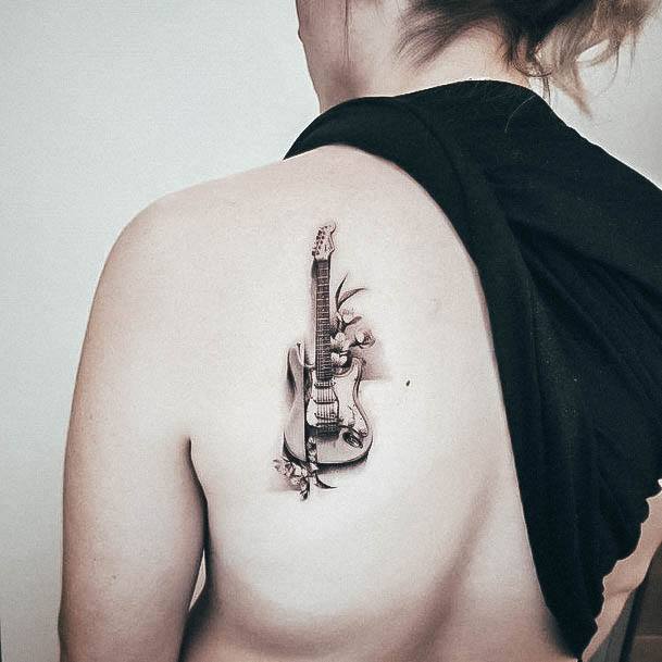 Coolest Womens Guitar Tattoos Shoulder 3d