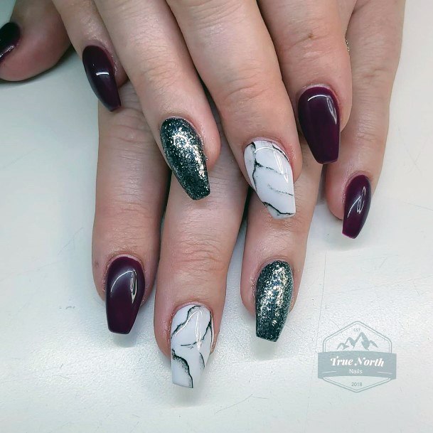 Coolest Womens Maroon White Nails