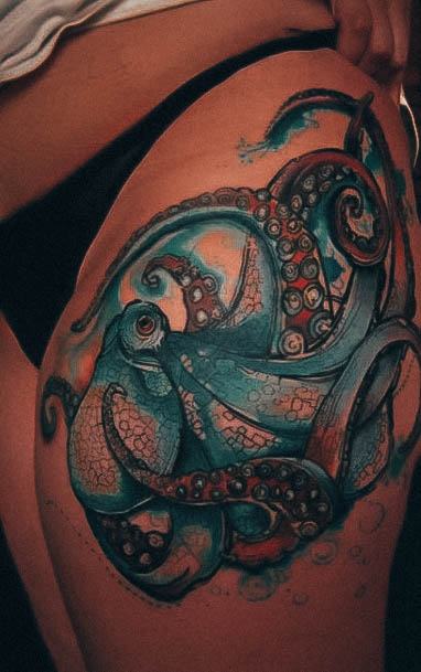 Coolest Womens Octopus Tattoos Thigh Watercolor