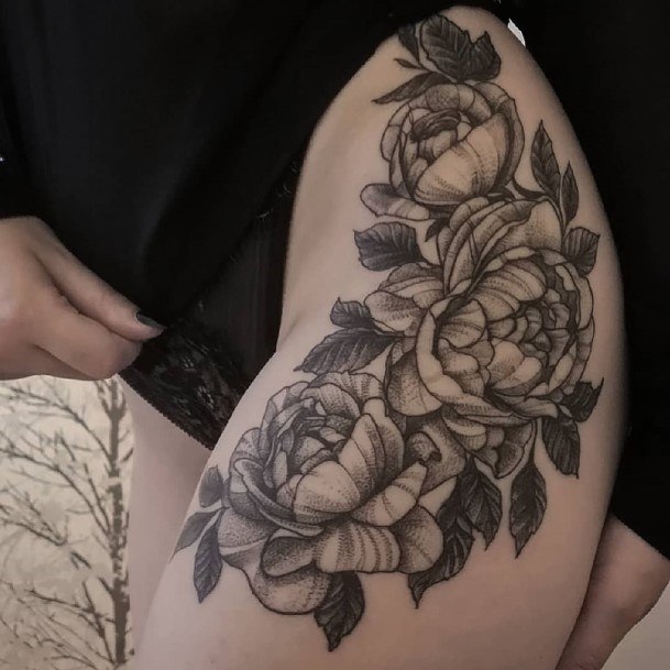 Coolest Womens Peony Tattoos Thighs