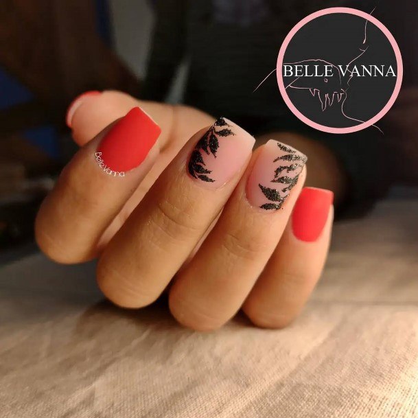 Coolest Womens Red And Black Matte Nails