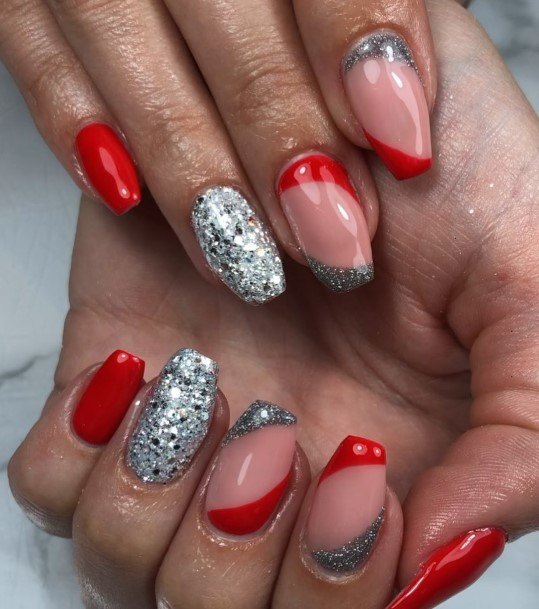 Coolest Womens Red And Silver Nails