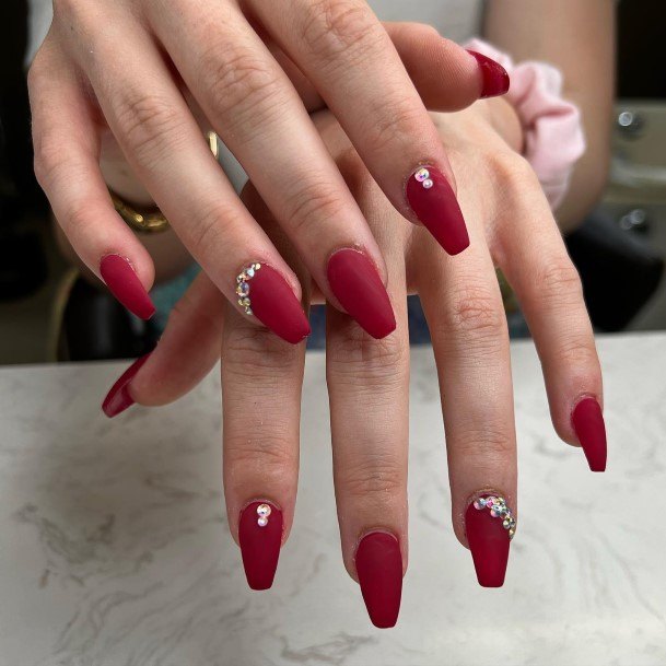 Coolest Womens Red With Diamond Rhinestones Nails