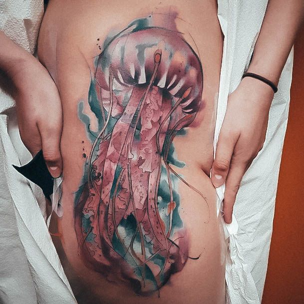 Coolest Womens Rib Tattoos Jellyfish Watercolor 3d