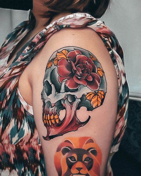 Coolest Womens Skull And Rose Tattoos