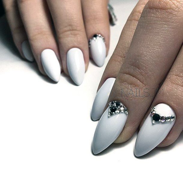 Coolest Womens White With Rhinestones Nails