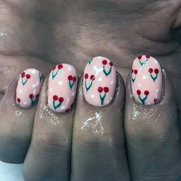 Coral Pink And Cherry Nails Women