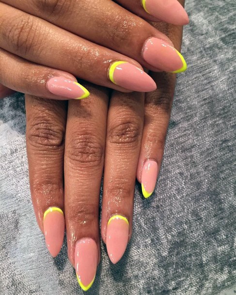 Coral Pink Neon Yellow Nails Women