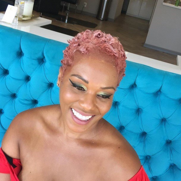 Coral Pink Short Curly Hairstyles For Black Women